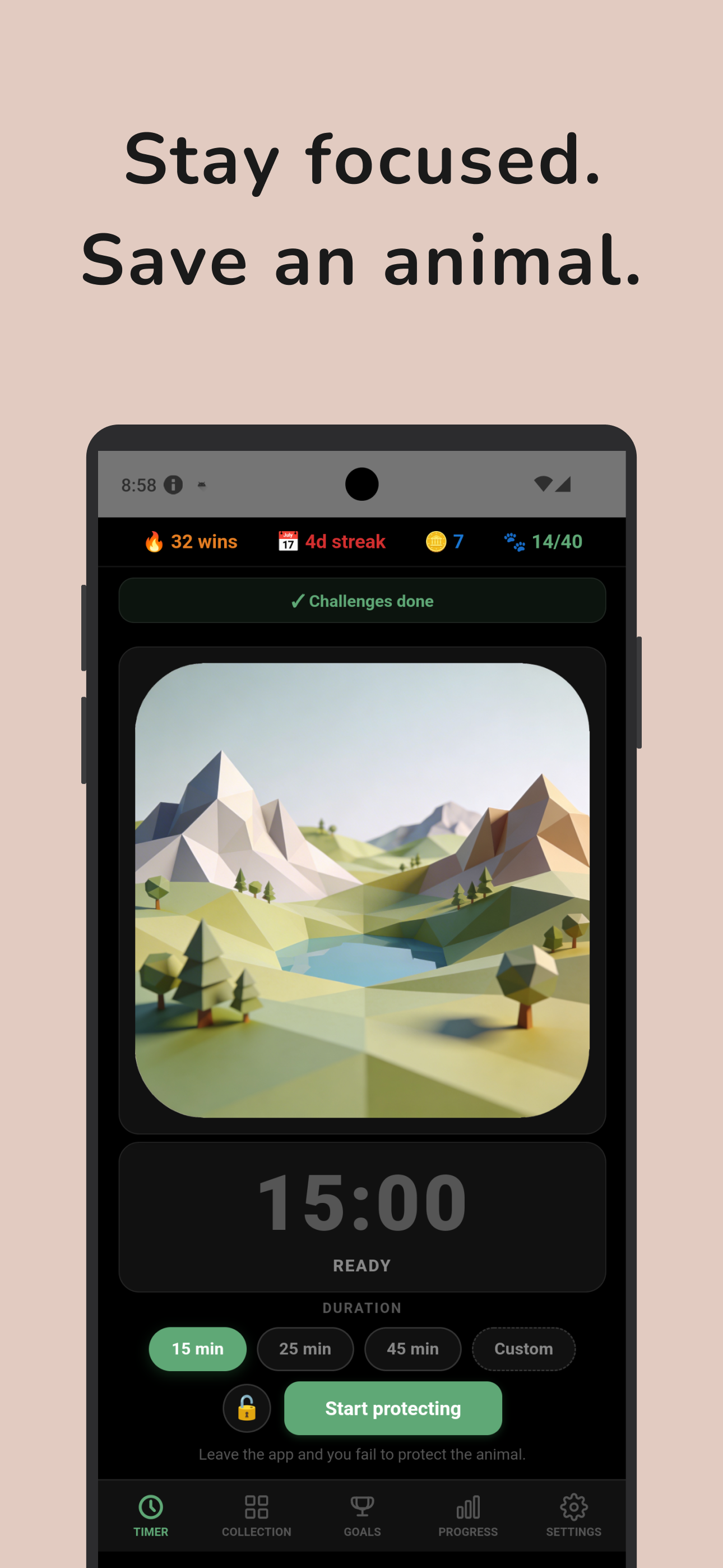 WildFocus focus timer — stay focused, save an animal