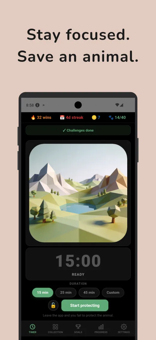 WildFocus focus timer — stay focused, save an animal